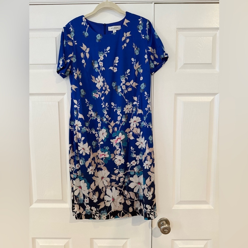 St John’s Collection Blue Floral Sheath Dress Short Sleeve Dress Size 8